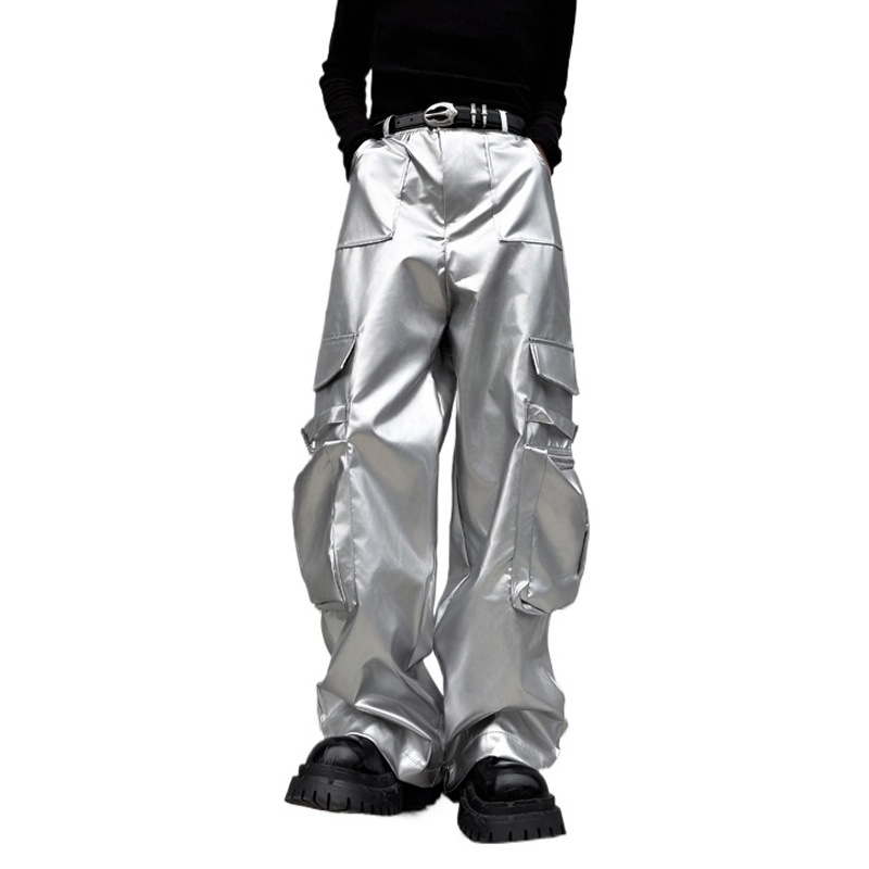 Leather Work Pants - Silver Leather Pant Men Streetwear Fashion