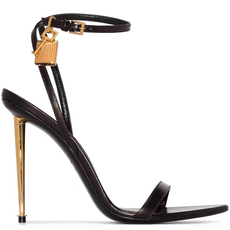 Leather Work Heels - Buckle Strap Solid Color Key Lock