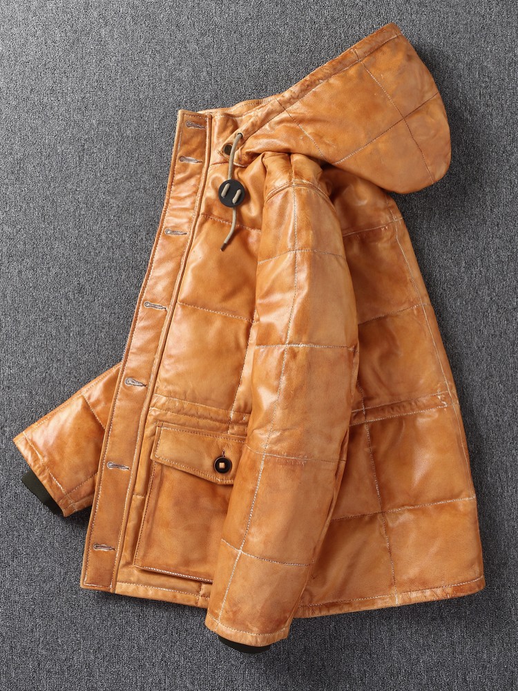 Winter Mens Sheepskin Genuine  - đánh giá và giá Leather Work Jacket With Hood