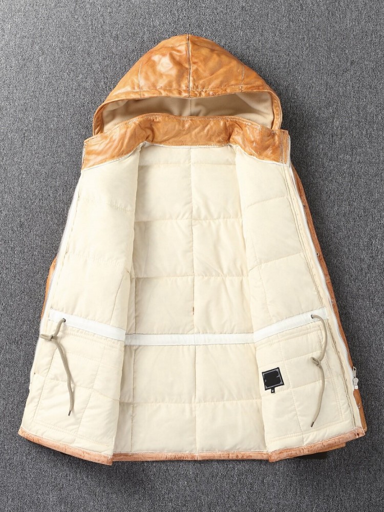 Winter Mens Sheepskin Genuine  - đánh giá và giá Leather Work Jacket With Hood