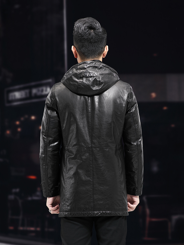 Men Winter Warm Mid Long Oil W - đánh giá và giá Leather Work Jacket With Hood