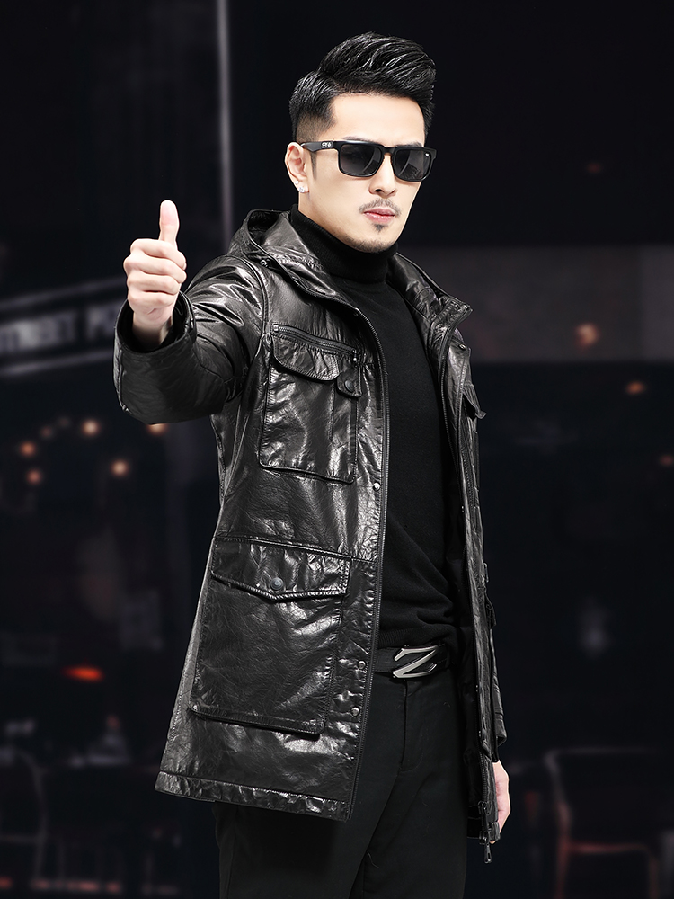 Men Winter Warm Mid Long Oil W - đánh giá và giá Leather Work Jacket With Hood