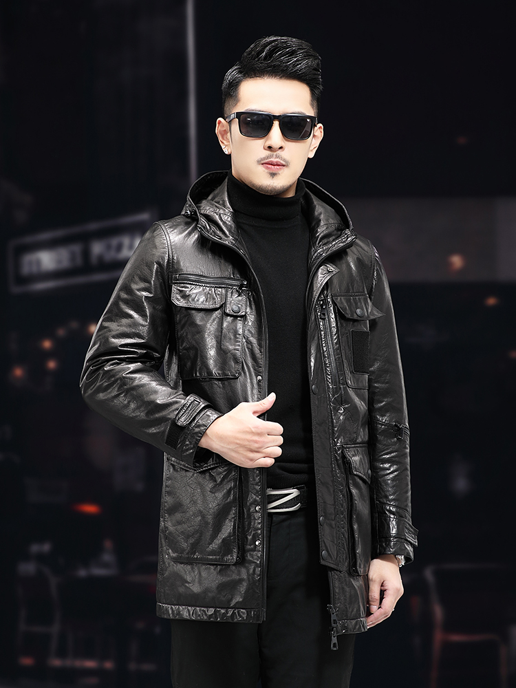 Men Winter Warm Mid Long Oil W - đánh giá và giá Leather Work Jacket With Hood