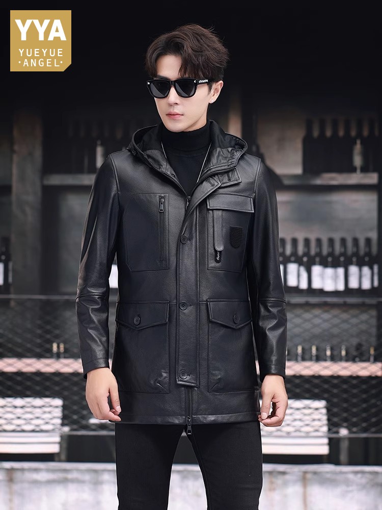 Winter Business Men Work Mid L - đánh giá và giá Leather Work Jacket With Hood
