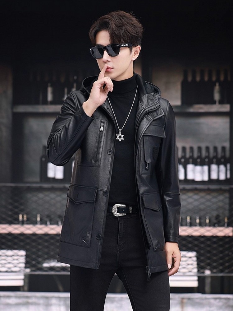 Winter Business Men Work Mid L - đánh giá và giá Leather Work Jacket With Hood