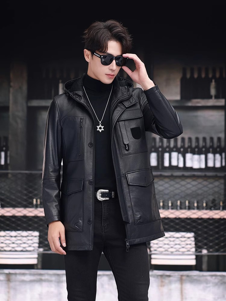 Winter Business Men Work Mid L - đánh giá và giá Leather Work Jacket With Hood