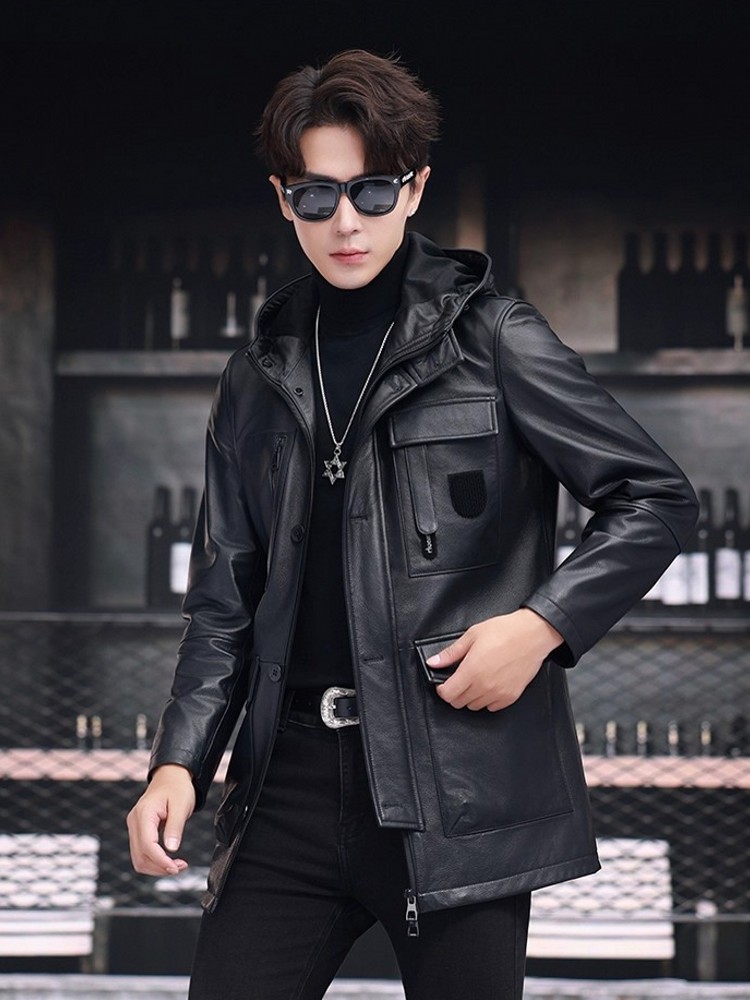 Winter Business Men Work Mid L - đánh giá và giá Leather Work Jacket With Hood