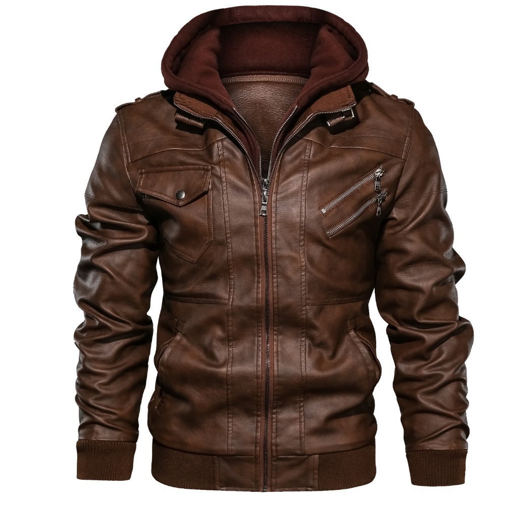 Men Hooded Coats Pu Jackets Zi - đánh giá và giá Leather Work Jacket With Hood