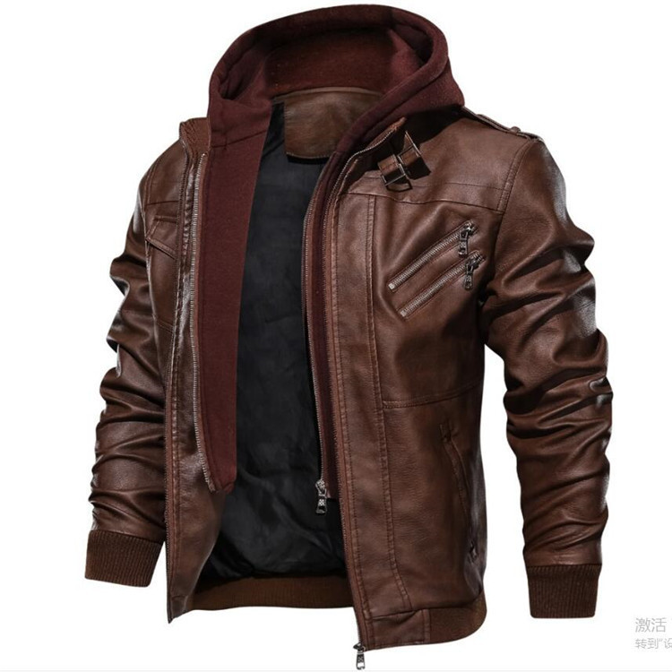 Men Hooded Coats Pu Jackets Zi - đánh giá và giá Leather Work Jacket With Hood