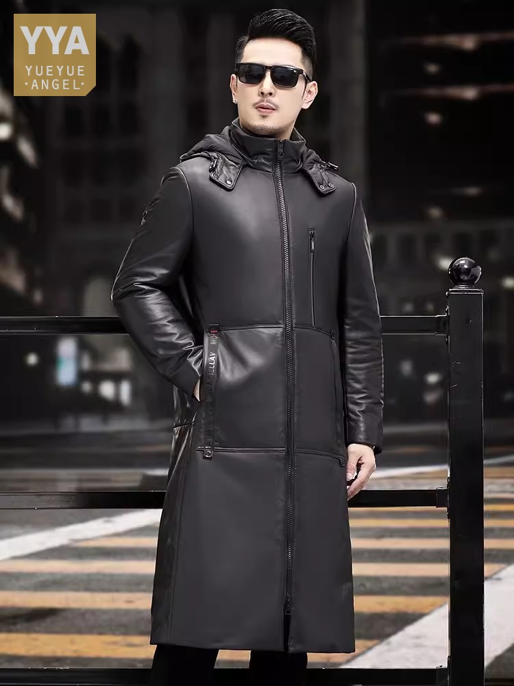 Winter Thick Warm Long Goose D - đánh giá và giá Leather Work Jacket With Hood
