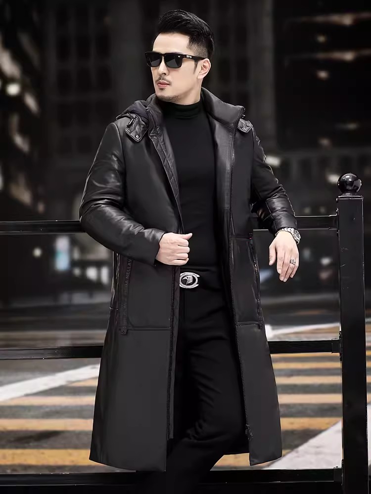 Winter Thick Warm Long Goose D - đánh giá và giá Leather Work Jacket With Hood