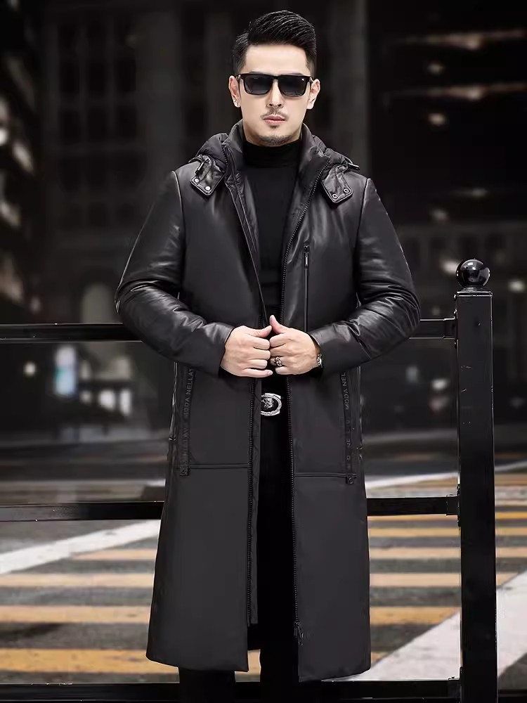 Winter Thick Warm Long Goose D - đánh giá và giá Leather Work Jacket With Hood