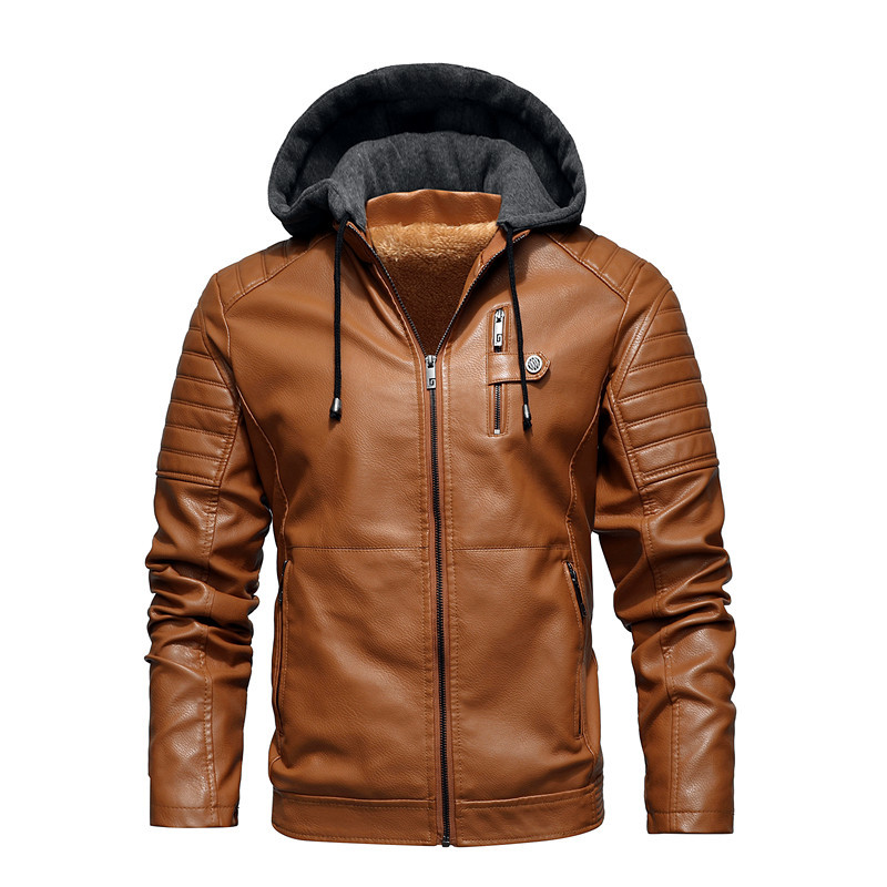 Men Hooded Coat Thick Warm Pu  - đánh giá và giá Leather Work Jacket With Hood