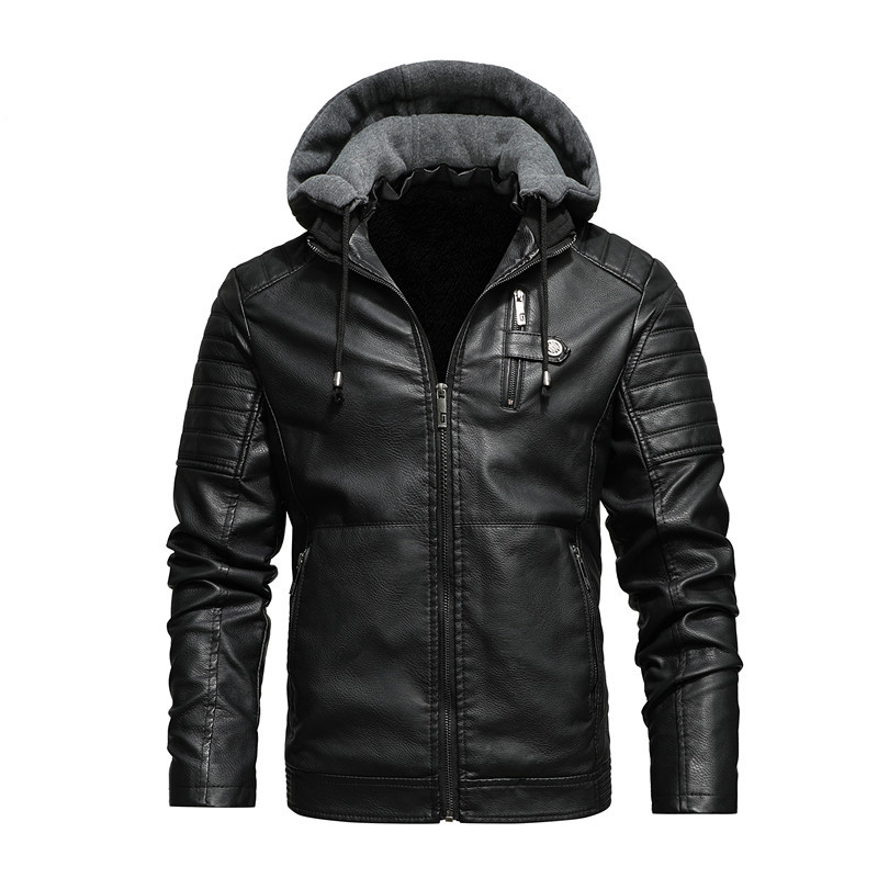 Men Hooded Coat Thick Warm Pu  - đánh giá và giá Leather Work Jacket With Hood