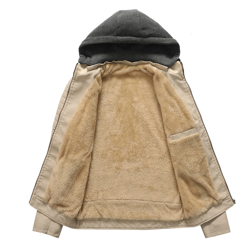 Men Hooded Coat Thick Warm Pu  - đánh giá và giá Leather Work Jacket With Hood