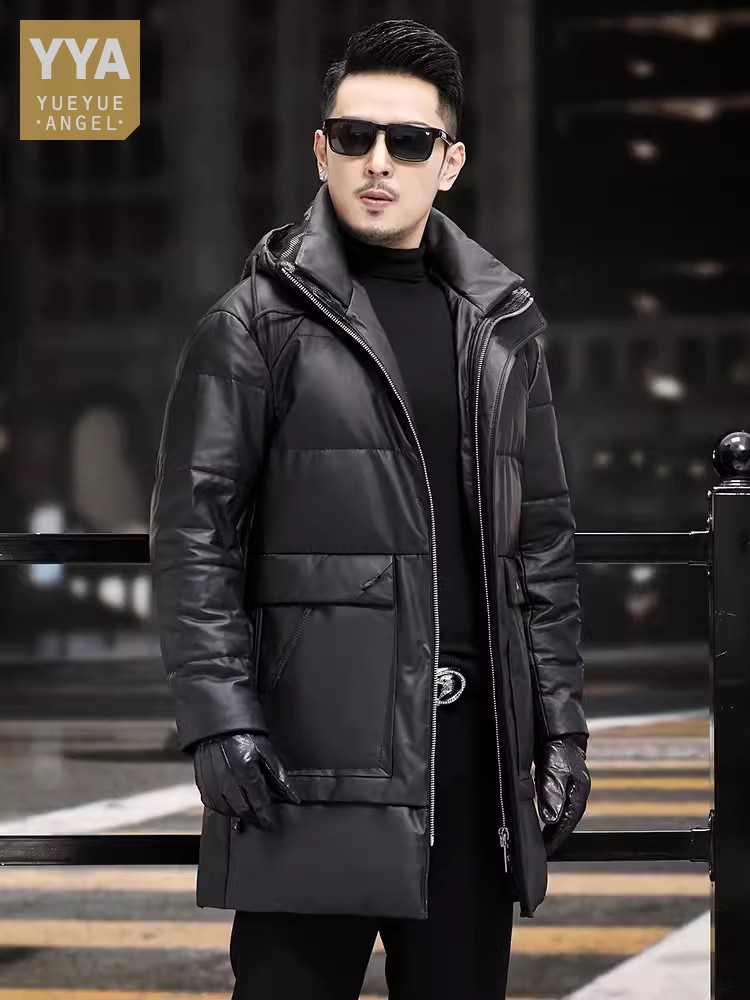 Winter Mens Thick Warm White G - đánh giá và giá Leather Work Jacket With Hood
