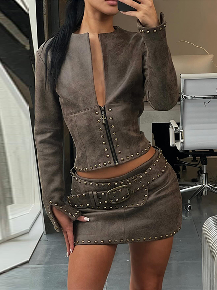 Fashion Rivet Decor Pu Leather - đánh giá và giá Leather Work Jacket
