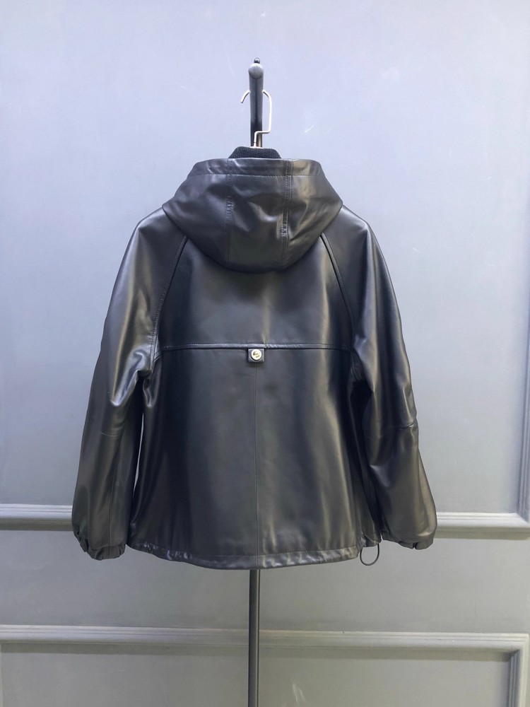 Hot Sale Autumn Women Natural  - đánh giá và giá Leather Work Jacket With Hood