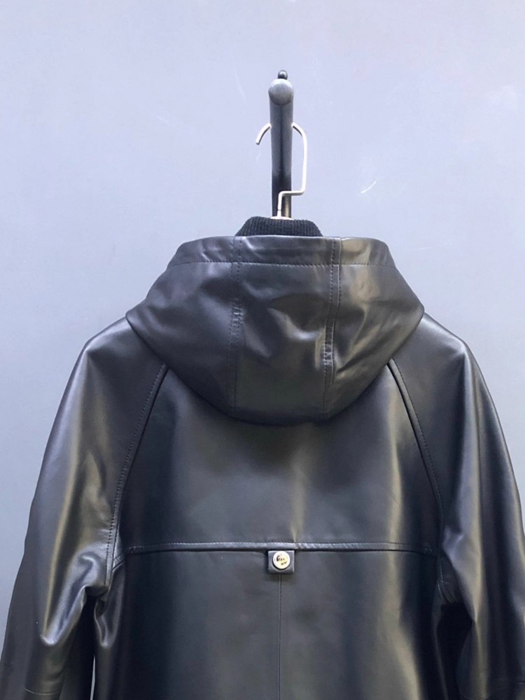 Hot Sale Autumn Women Natural  - đánh giá và giá Leather Work Jacket With Hood
