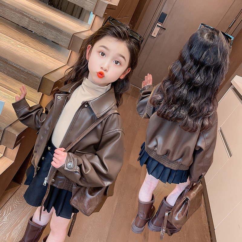 1-14 Years Girls Lapel Short P - đánh giá và giá Leather Work Jacket