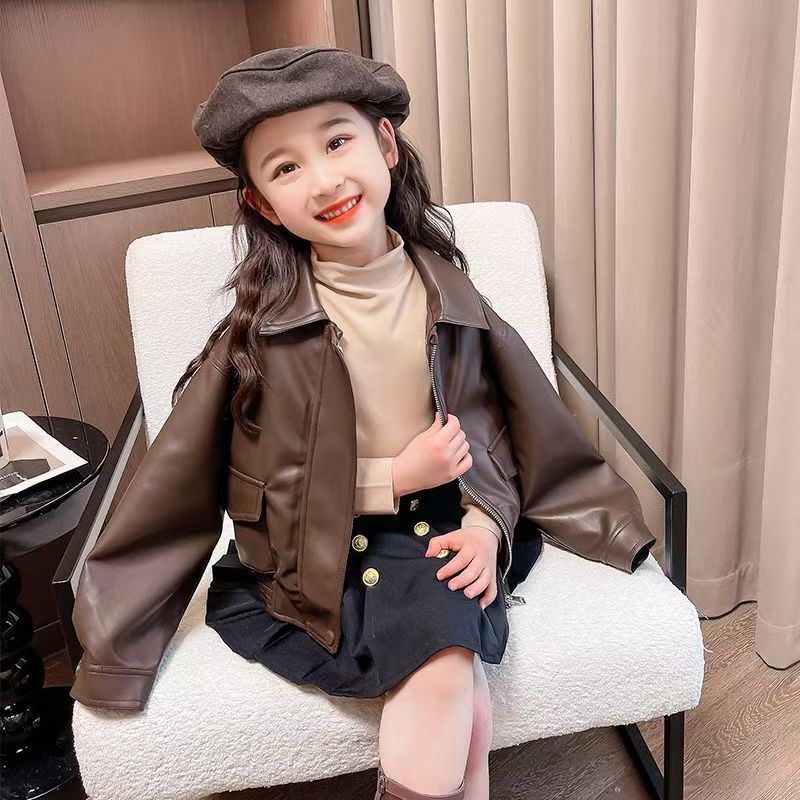 1-14 Years Girls Lapel Short P - đánh giá và giá Leather Work Jacket