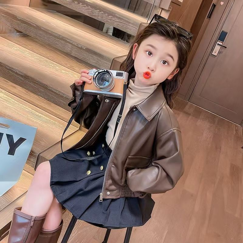 1-14 Years Girls Lapel Short P - đánh giá và giá Leather Work Jacket