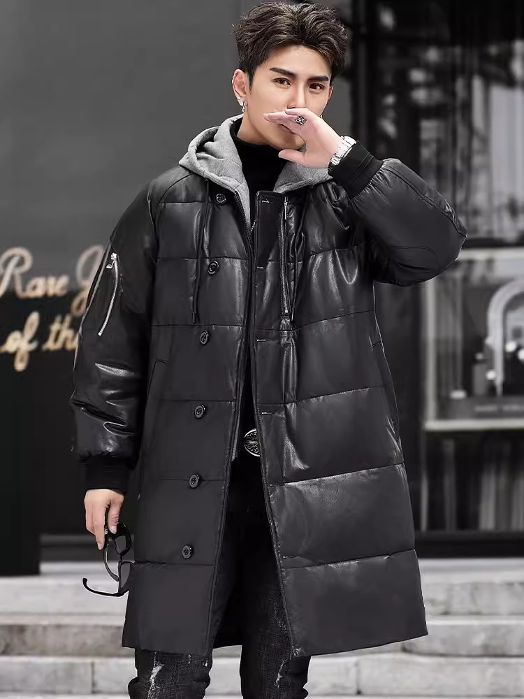 Winter New Men Hooded Long Gen - đánh giá và giá Leather Work Jacket With Hood