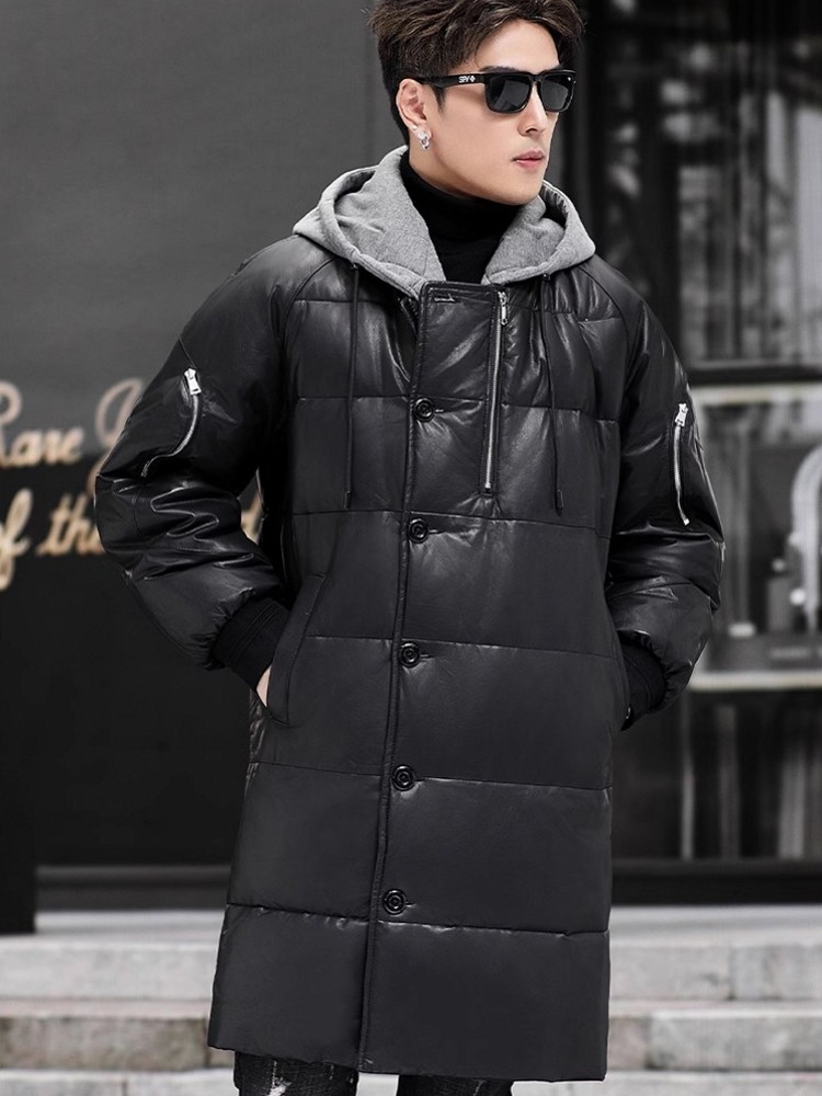 Winter New Men Hooded Long Gen - đánh giá và giá Leather Work Jacket With Hood