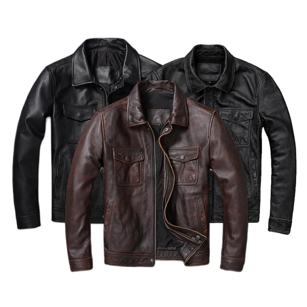 Vintage Brown Red Genuine Leat - đánh giá và giá Leather Work Jacket