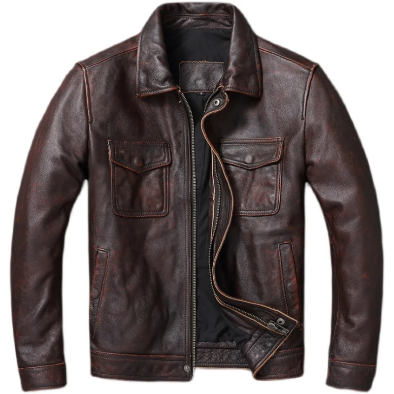 Vintage Brown Red Genuine Leat - đánh giá và giá Leather Work Jacket
