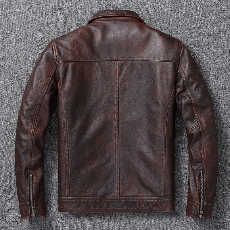 Vintage Brown Red Genuine Leat - đánh giá và giá Leather Work Jacket
