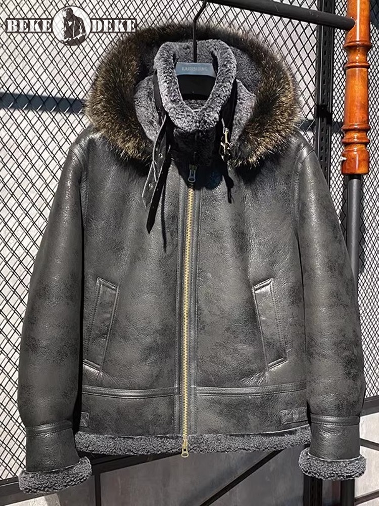 Men Winter Warm Wool Lining Sh - đánh giá và giá Leather Work Jacket With Hood