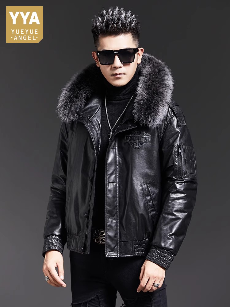 Fashion Mens Winter Fox Fur Co - đánh giá và giá Leather Work Jacket With Hood