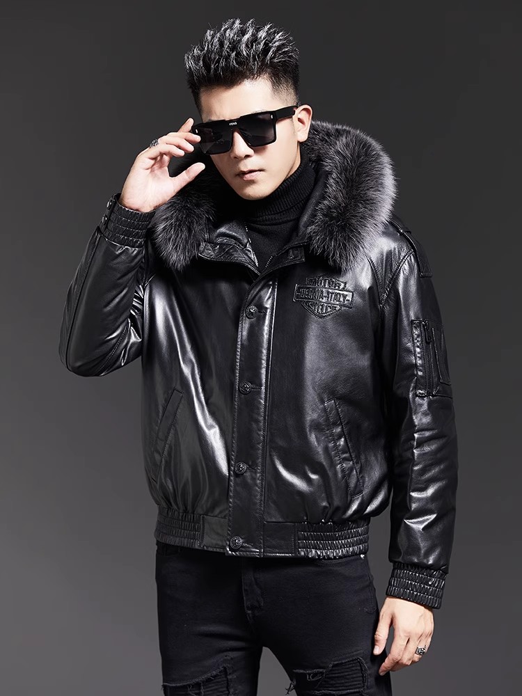 Fashion Mens Winter Fox Fur Co - đánh giá và giá Leather Work Jacket With Hood