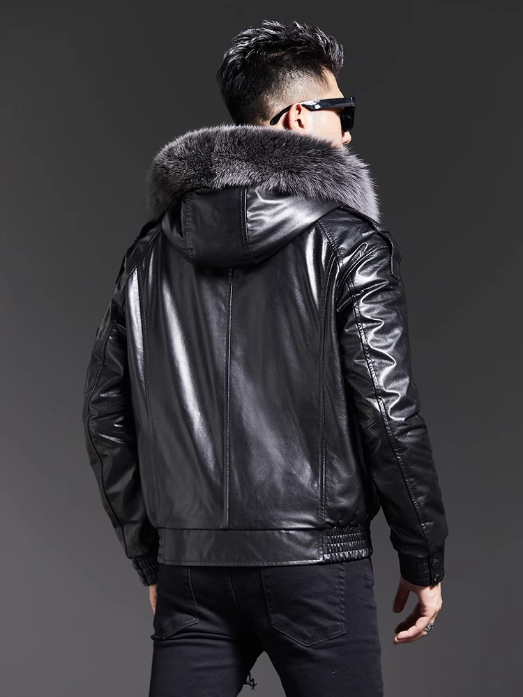 Fashion Mens Winter Fox Fur Co - đánh giá và giá Leather Work Jacket With Hood
