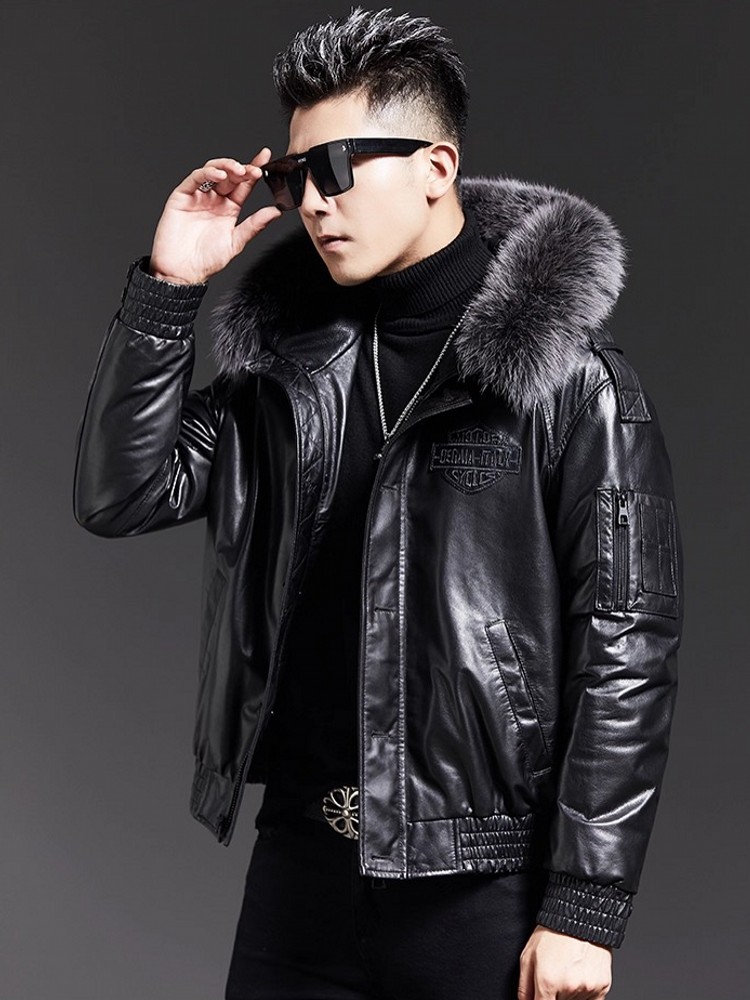 Fashion Mens Winter Fox Fur Co - đánh giá và giá Leather Work Jacket With Hood