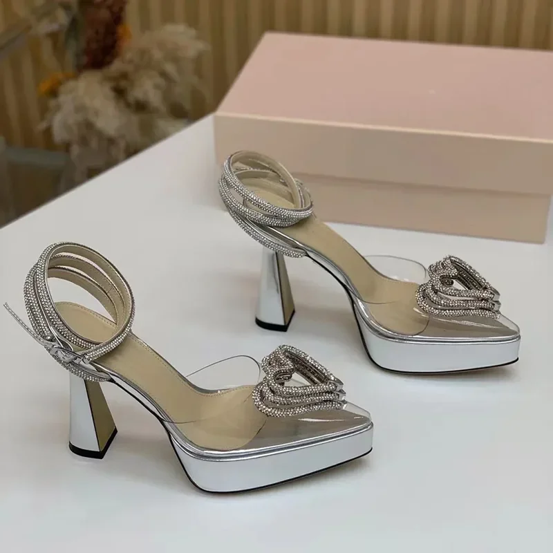 Platform Crystal Love Decorati - đánh giá và giá Leather Work Heels